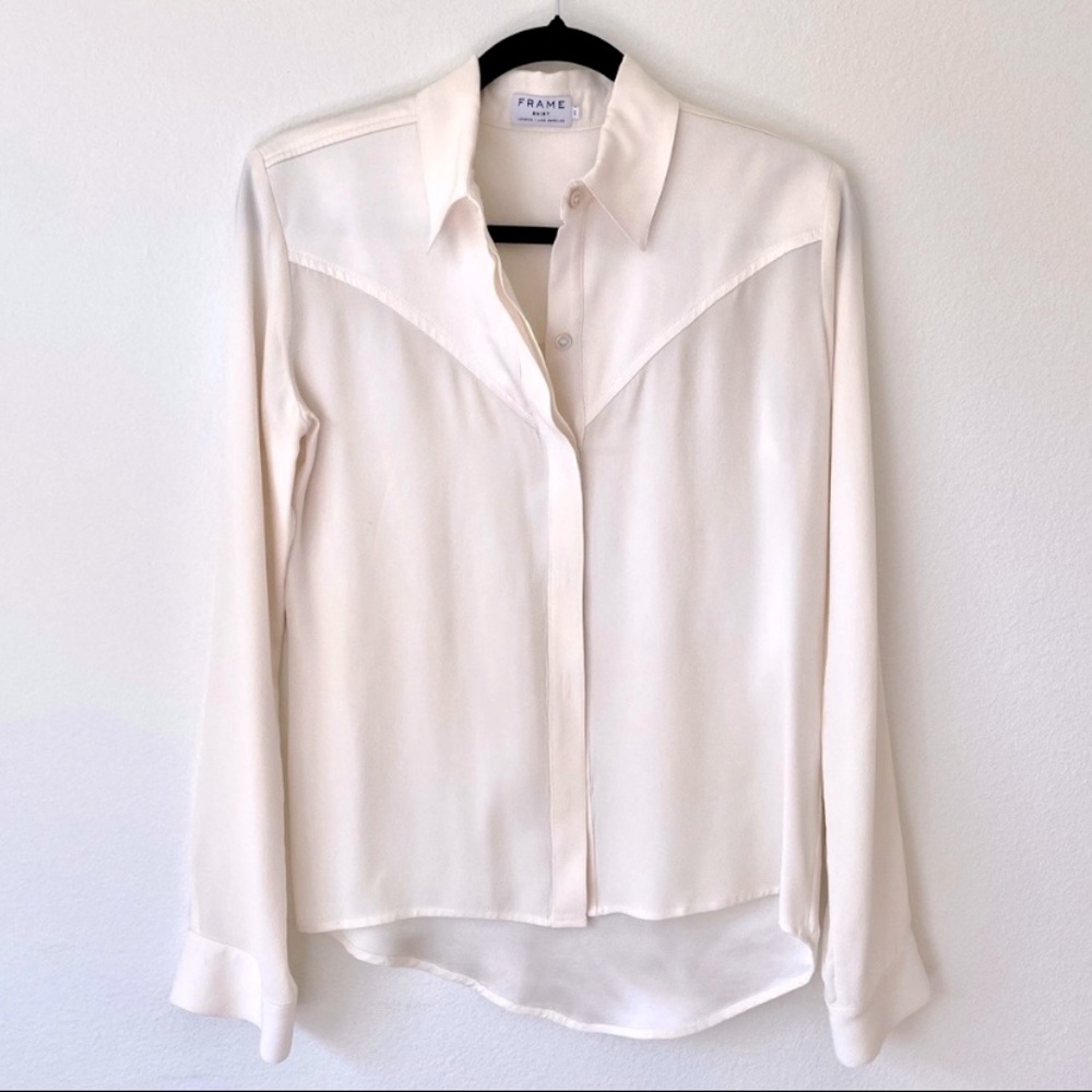 FRAME Western Neckline Collared 100% Silk Shirt Size XS